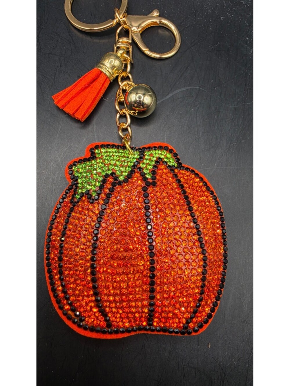 Sparkling Pumpkin Keychain with Tassel Charm